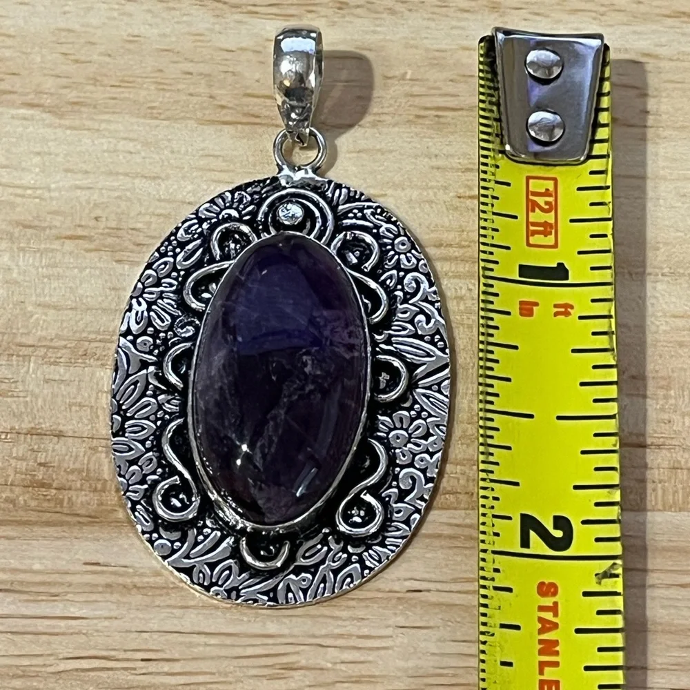 AMETHYST GEMSTONE 925 STAMPED SILVER PLATED PENDANT - Picture 5 of 5
